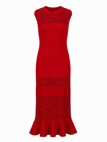 Elegant Knit Ruffled Maxi Dress