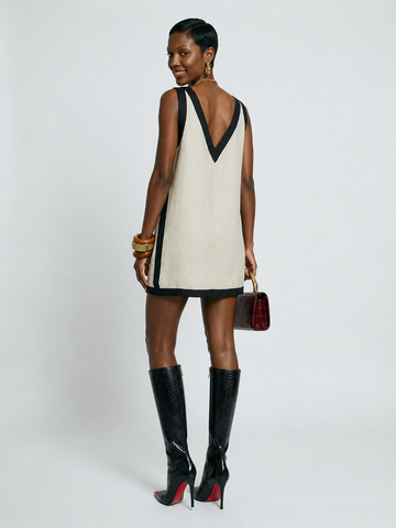 Elegant Linen Patchwork Mini Dress