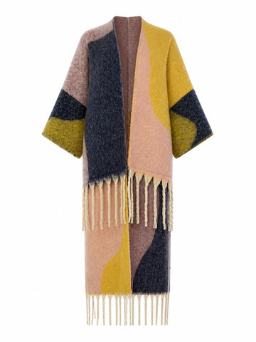 Grounded Geometric Tassel Knit Coat