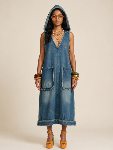 Wild Heart Embroidered Denim Dress