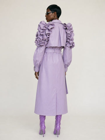 Audacious Ruffled Faux Leather Trench Coat