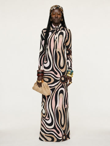 Graceful Marble Print Maxi Dress