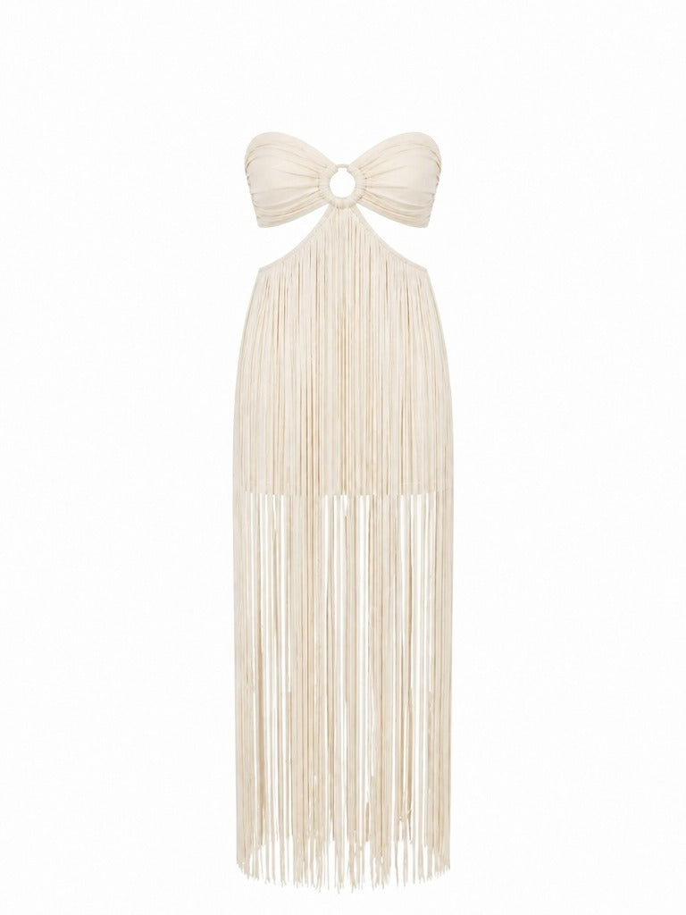 Radiant Tassel Halter Maxi Dress