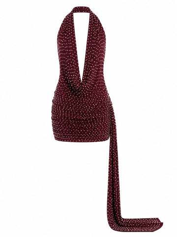 Audacious Studded Halter Mini Dress