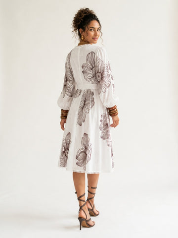 Wanderlust Embroidered Puff Sleeve Mini Dress