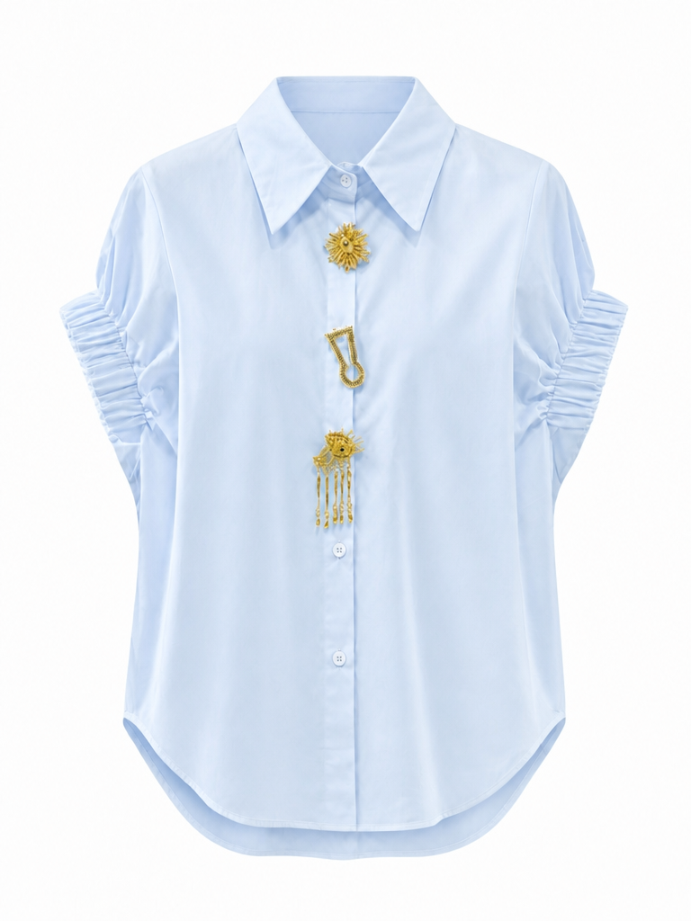 Radiant Gold Embellished Cotton Blouse