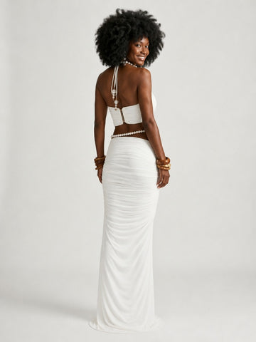 Elegant Pearl Ruched Two-Piece Set