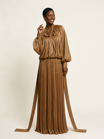 Divine Golden Pleated Maxi Dress