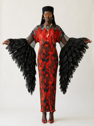Fierce Pleated Feathered Kaftan