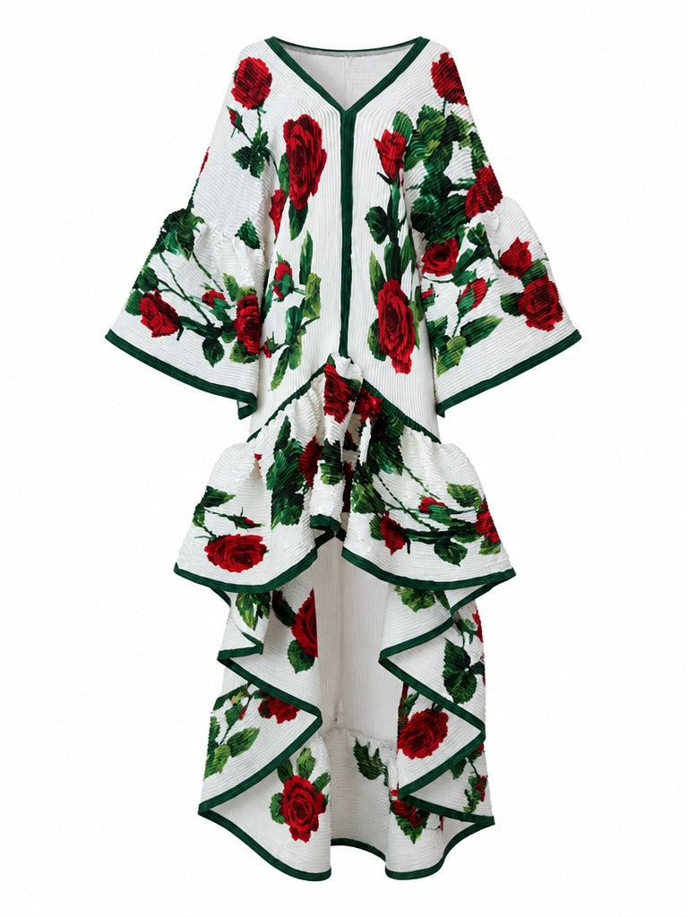 Vibrant Pleated Floral Kaftan