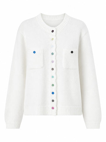 Vibrant Rainbow Buttoned Knit Cardigan