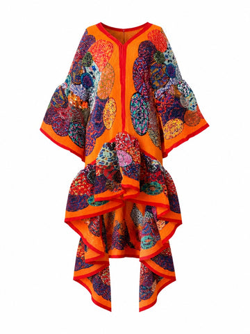 Vibrant Pleated Floral Kaftan