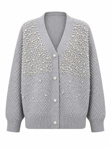 Elegant Pearl Knitted Cardigan