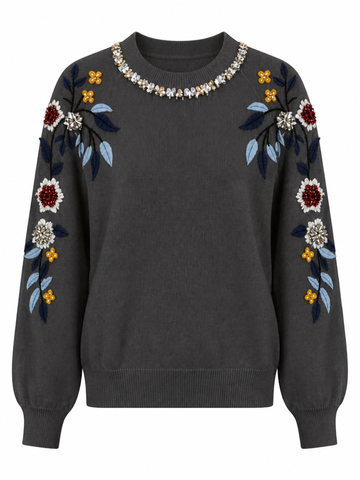 Radiant Embroidered Floral Knit Sweater