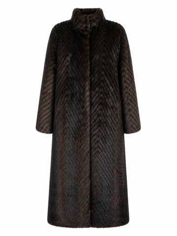 Elegant Faux Fur Striped Maxi Coat