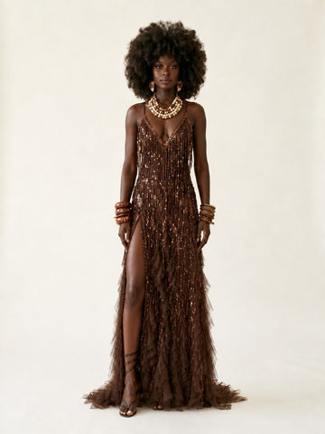 Divine Sequin Tulle Maxi Dress