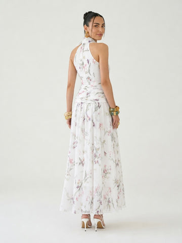 Ethereal Floral Pleated Maxi Dress