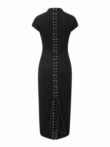 Audacious Lace-Up Split Maxi Dress