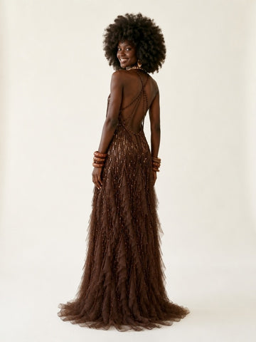 Divine Sequin Tulle Maxi Dress