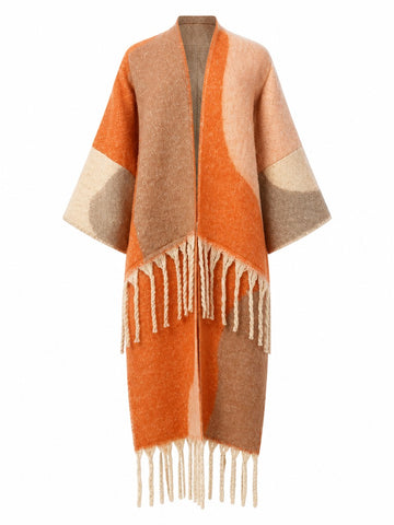 Grounded Geometric Tassel Knit Coat