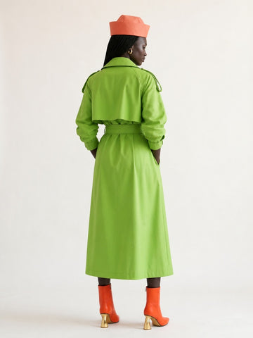 Vibrant Oversized Faux Leather Trench