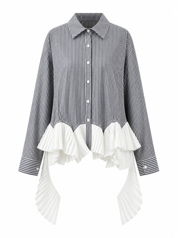 Elegant Striped Ruffled Blouse