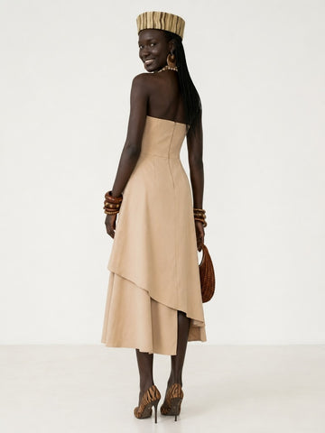Elegant Ruffled Strapless Maxi Dress