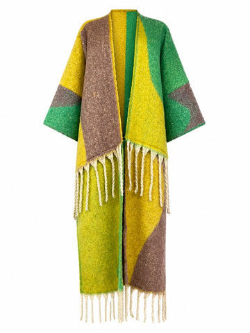 Grounded Geometric Tassel Knit Coat