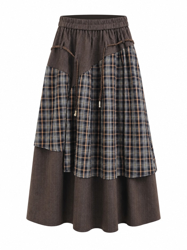 Grounded Plaid Patchwork Maxi Skirt