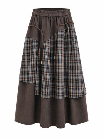 Grounded Plaid Patchwork Maxi Skirt