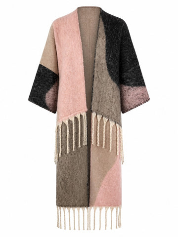 Grounded Geometric Tassel Knit Coat
