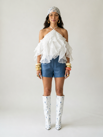 Divine Tiered Ruffle Halter Blouse