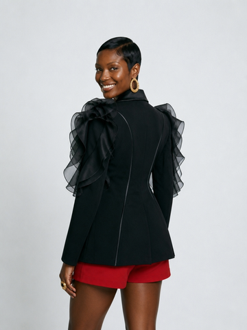 Audacious Ruffled Satin Blazer