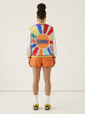 Vibrant Sequin Embroidered Bomber Jacket