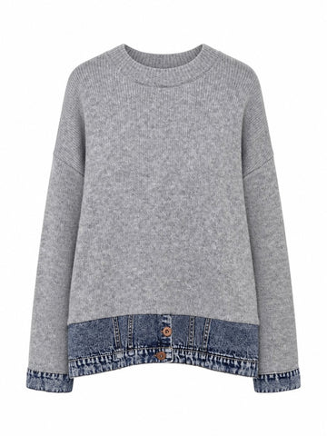 Unique Knit Denim Patchwork Pullover