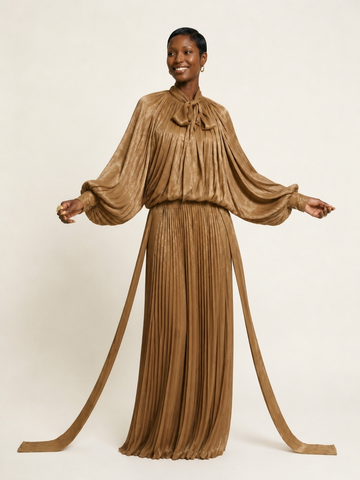 Divine Golden Pleated Maxi Dress