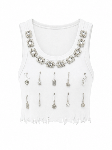 Daring Crystal Embellished Knitted Top