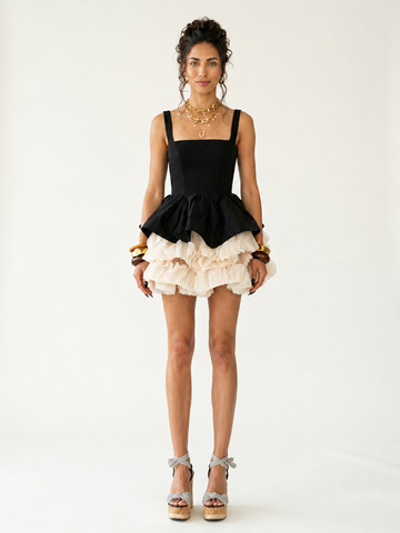 Audacious Ruffled Patchwork Mini Dress