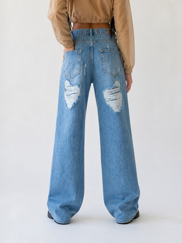 Untamed Distressed Wide Leg Jeans