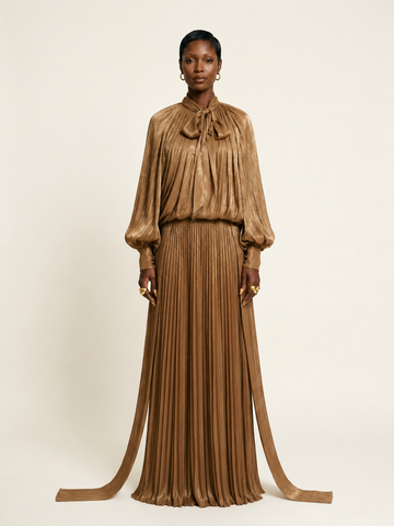 Divine Golden Pleated Maxi Dress