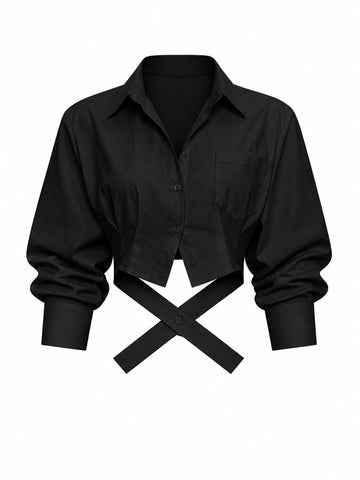 Confident Cropped Long Sleeve Blouse