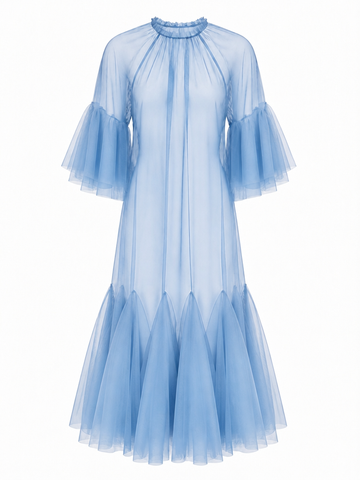 Ethereal Ruffled Mesh Maxi Dress