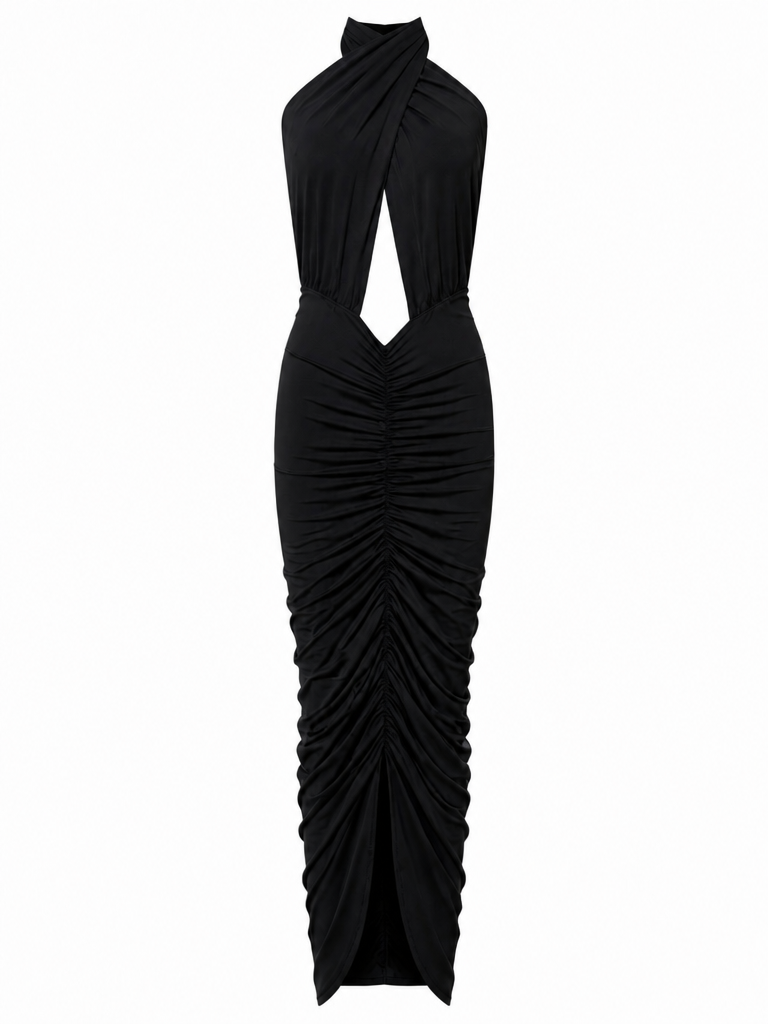 Radiant Halter Ruched Maxi Dress