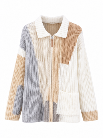 Adventurous Color-Blocked Knitted Cardigan