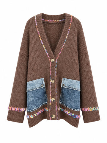 Vibrant Patchwork Knit Cardigan