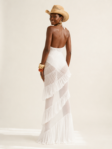 Ethereal Ruffled Mesh Maxi Dress