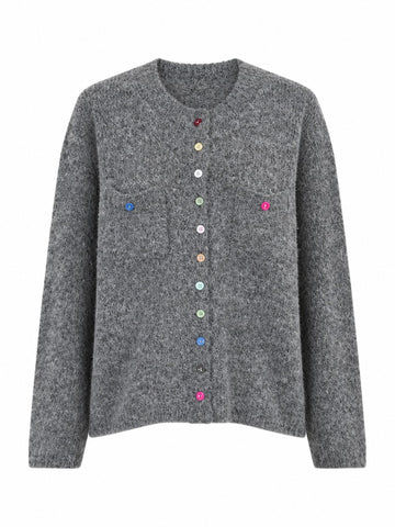 Vibrant Rainbow Buttoned Knit Cardigan