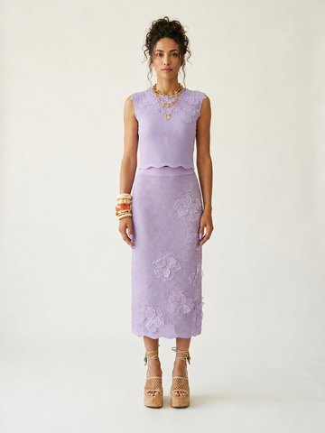 Radiant Beaded Floral Knit Skirt