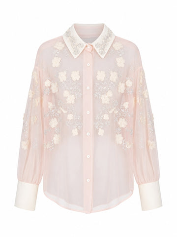 Elegant Beaded Mesh Blouse