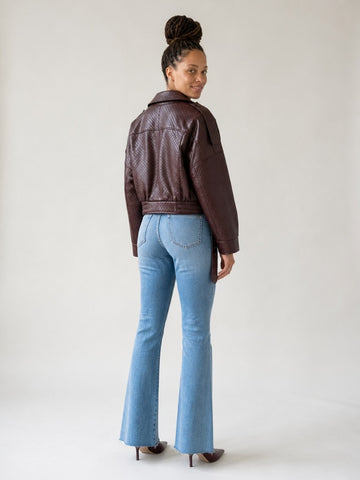 Confident Diamond Pattern PU Jacket